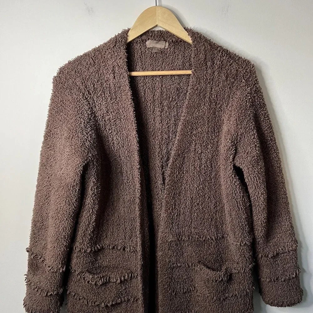 Barefoot Dreams Medium Cozy Chic Boardwalk Cardigan Sweater Sable Brown Plush - Picture 7 of 7